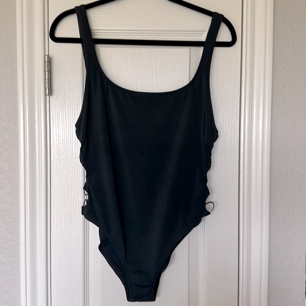 Solid and Striped Black o Ring Opene Side One Piece